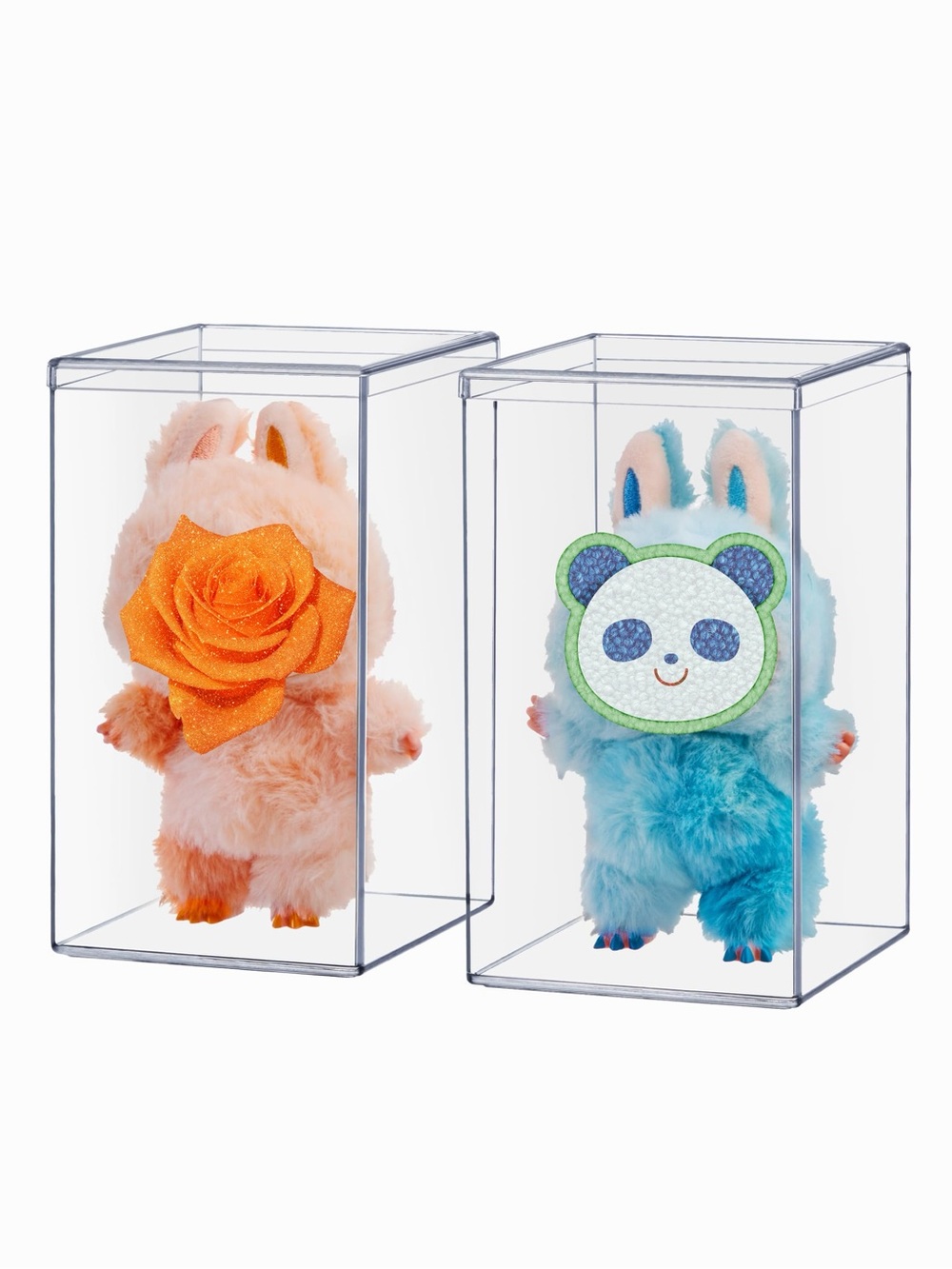 Plastic Stackable Display Case w/ Lid Set Of 2, for Figurines Plush Collectables